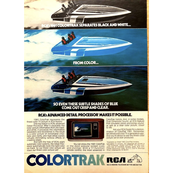 RCA Colortrak Television Speedboat Original 1981 Magazine Print Ad - Picture 1 of 1
